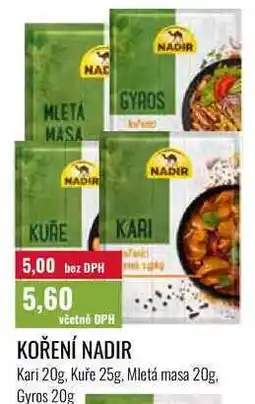 Ratio KOŘENÍ NADIR, Kari 20g, Kuře 25g, Mletá masa 20g, Gyros nabídka