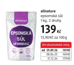 dm drogerie allnature epsomská sůl levandule nabídka