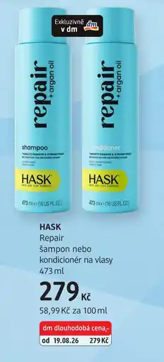 dm drogerie Hask repair šampon nebo kondicionér na vlasy nabídka