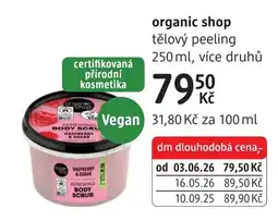 dm drogerie organic shop tělový peeling nabídka