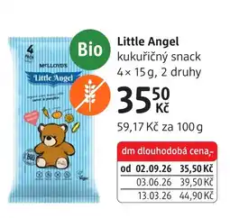 dm drogerie Little Angel kukuřičný snack nabídka