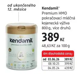 dm drogerie Kendamil Premium HMO pokračovací mléčná nabídka