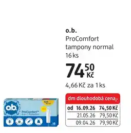 dm drogerie o.b. procomfort tampony normal nabídka