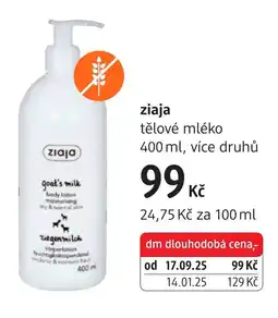 dm drogerie Ziaja tělové mléko nabídka