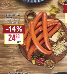 Billa Debrecínské párky z pultu lahůdek cena za nabídka