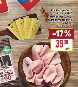 Billa Poctivá pečená šunka, Poctivá řemeslná šunka, Poctivá pečeně v pepři nabídka
