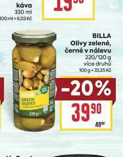 Billa BILLA Olivy zelené, černé v nálevu 220/120 g nabídka
