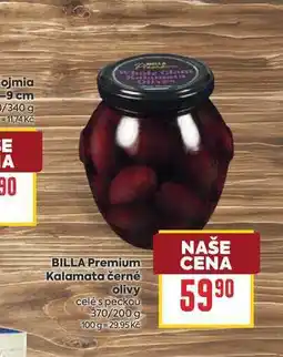 Billa BILLA Premium Kalamata černé olivy celé s peckou 370/200 g nabídka