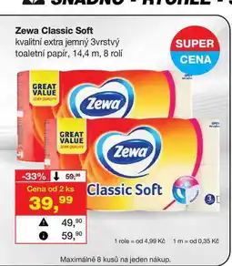 Barvy a laky drogerie Zewa Classic Soft kvalitní extra jemný 3vrstvý SUPER toaletní papír, 14,4 m, 8 rolí nabídka
