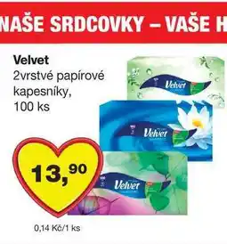 Barvy a laky drogerie Velvet 2vrstvé papírové kapesníky, 100 ks nabídka
