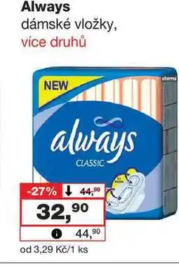 Barvy a laky drogerie Always dámské vložky, více druhů nabídka