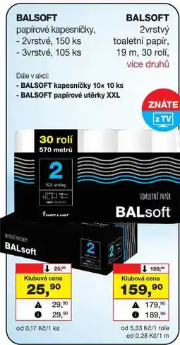 Barvy a laky drogerie BALSOFT papírové kapesníčky, - 2vrstvé, 150 ks - 3vrstvé, 105 ks nabídka