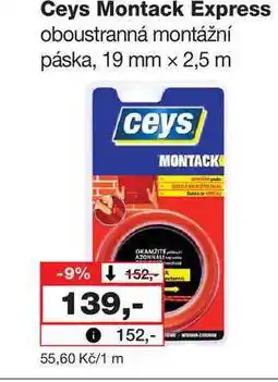 Barvy a laky drogerie Ceys Montack Express oboustranná montážní páska, 19 mm x 2,5 m nabídka