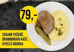Jip Sekaná pečeně, bramborová kaše, kyselá okurka nabídka