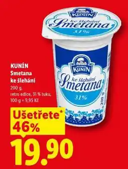 Lidl Kunín Smetana ke šlehání nabídka