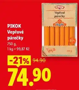 Lidl PIKOK VEPŘOVÉ PÁREČKY nabídka