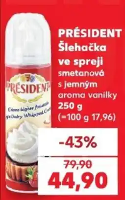 Kaufland President slehačka ve spreji smetanová s jemným aroma vanilky nabídka