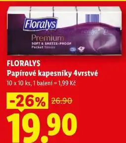 Lidl FLORALYS Papírové kapesníky 4vrstvé, 10x 10 ks nabídka