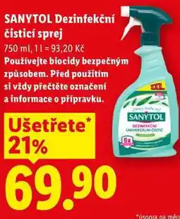 Lidl SANYTOL Dezinfekční čisticí sprej nabídka