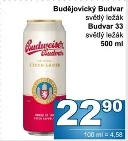 Jip Budějovický Budvar světlý ležák Budvar 33 nabídka