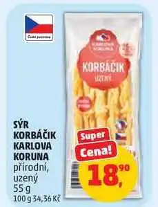 Penny Market SÝR KORBÁČIK KARLOVA KORUNA přírodní, uzený nabídka