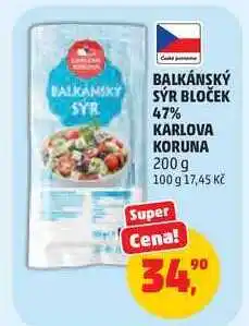 Penny Market BALKANSKY SÝR BLOČEK SYR 47% KARLOVA KORUNA nabídka