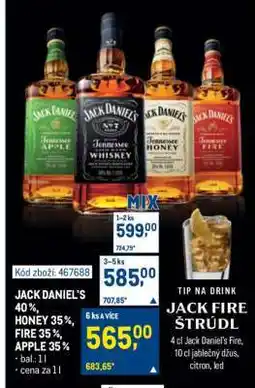 Makro JACK DANIEL'S 40 %, HONEY 35 %, FIRE 35 %, APPLE 35 % nabídka