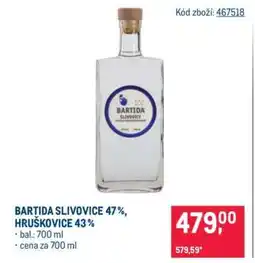 Makro BARTIDA SLIVOVICE 47 %, HRUŠKOVICE 43 % nabídka