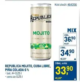 Makro REPUBLICA MOJITO, CUBA LIBRE, PIŇA COLADA 6 % nabídka