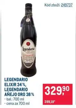Makro LEGENDARIO ELIXIR 34 %, LEGENDARIO AÑEJO ORO 38 % nabídka