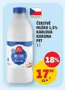 Penny Market Čerstvé mléko 1,5% Karlova Koruna PET nabídka