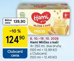 Tesco Hami mlíčko s kaší vanilka nabídka