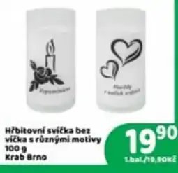 Brněnka Krab Brno hřbitovní svíčka bez víčka s různými motivy nabídka