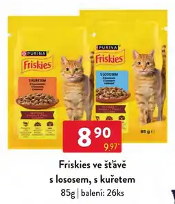 Qanto Friskies ve šťávě s lososem, s kuřetem nabídka