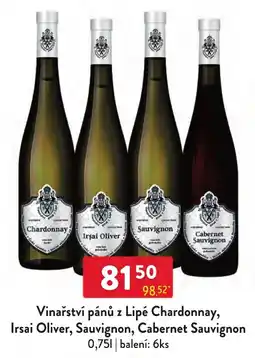 Qanto Vinařství pánů z Lipé Chardonnay, Irsai Oliver, Sauvignon, Cabernet Sauvignon nabídka