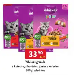Qanto Whiskas granule s kuřecím, s hovězím, junior s kuřecím nabídka