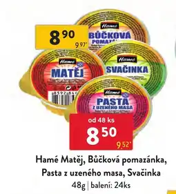 Qanto Hamé Matěj, Bůčková pomazánka, Pasta z uzeného masa, Svačinka nabídka