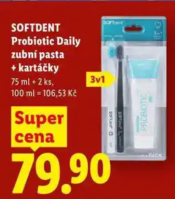 Lidl SOFTDENT Probiotic Daily zubní pasta + kartáčky, 75 ml + 2 ks nabídka