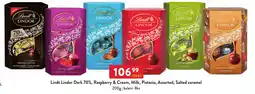 Qanto Lindt Lindor Dark 70%, Raspberry & Cream, Milk, Pistacio, Assorted, Salted caramel nabídka