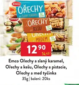 Qanto Emco Ořechy a slaný karamel,Ořechy a kešu, Ořechy a pistacie,Ořechy a med tycinka nabídka
