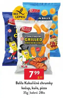 Qanto Balila kukuřičné chrumky kečup, kuře, pizza nabídka