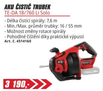 Makita aku čistič trubek te-da 18/760 li solo