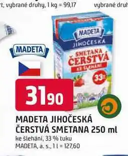 Trefa MADETA JIHOČESKÁ ČERSTVÁ SMETANA 250 ml ke šlehání, 33 % tuku nabídka