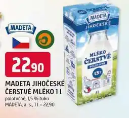 Trefa MADETA JIHOČESKÉ ČERSTVÉ MLÉKO 1l polotučné, 1,5 % tuku nabídka