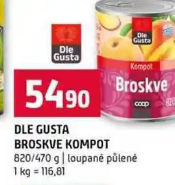 Terno DLE GUSTA BROSKVE KOMPOT 820/470 g loupané půlené nabídka