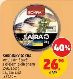 Penny Market SARDINKY SOKRA ve vlastní šťávě solejem, s citronem, 240/168 g nabídka