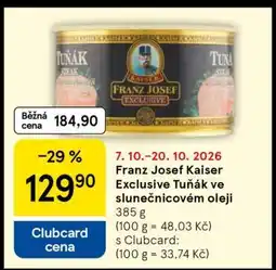 Tesco Franz Josef Kaiser Exclusive Tuňák ve slunečnicovém oleji nabídka