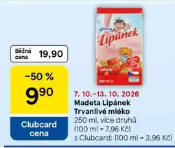 Tesco Madeta Lipánek Trvanlivé mléko nabídka