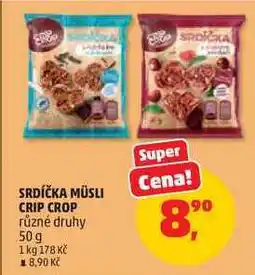 Penny Market SRDÍČKA MÜSLI CRIP CROP různé druhy nabídka