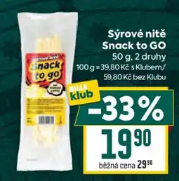 Billa Sýrové nitě Snack to GO nabídka